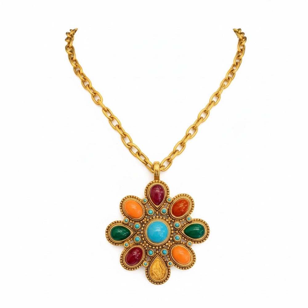 graziano gemstone medallion Statement Pendant necklace NWOT